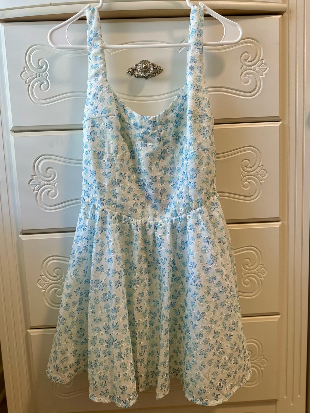 Princess Polly White Mini Dress with Blue Floral Print Size 6 NWT